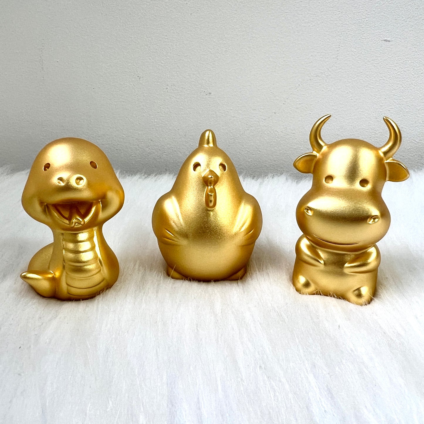 【三合贵人组合】十二生肖(铜镀金)摆件- 蛇、鸡、牛