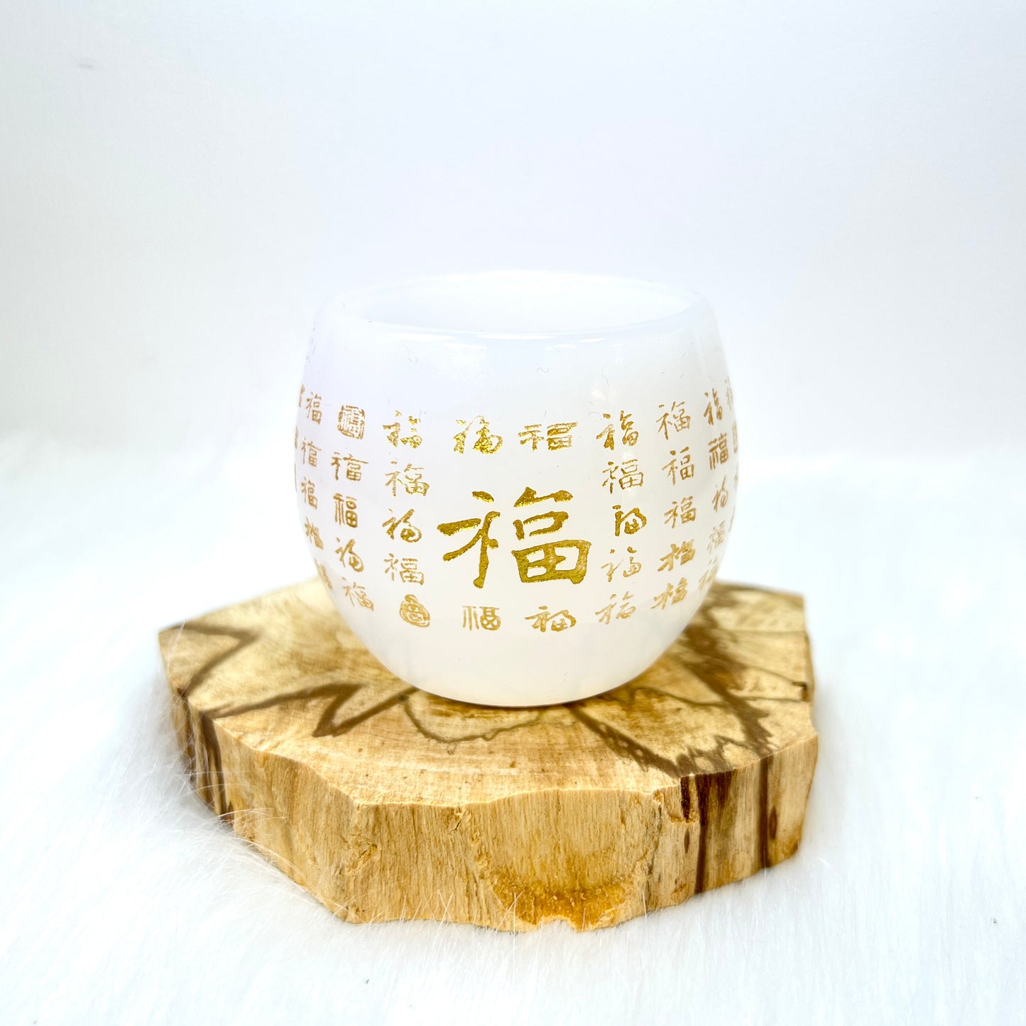 白琉璃百福金标茗茶杯